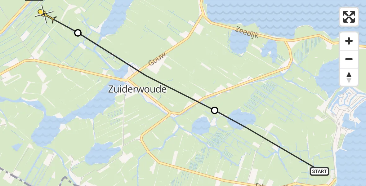 Routekaart van de vlucht: Politiehelikopter naar Broek in Waterland