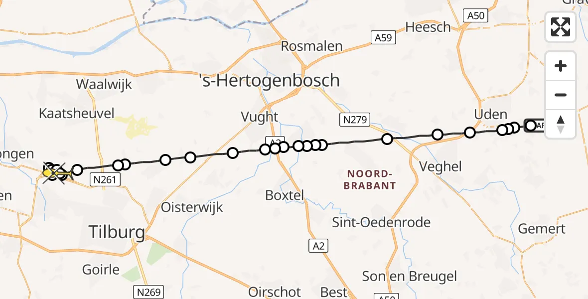 Routekaart van de vlucht: Lifeliner 3 naar Tilburg