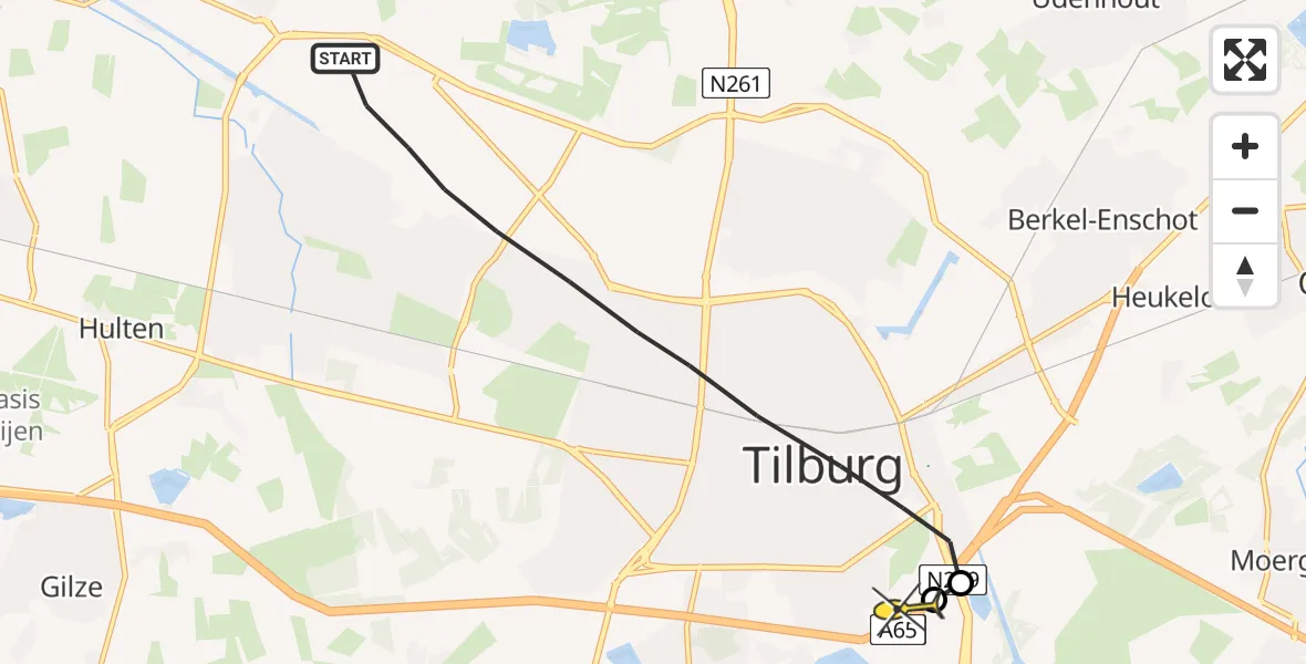 Routekaart van de vlucht: Lifeliner 3 naar Tilburg