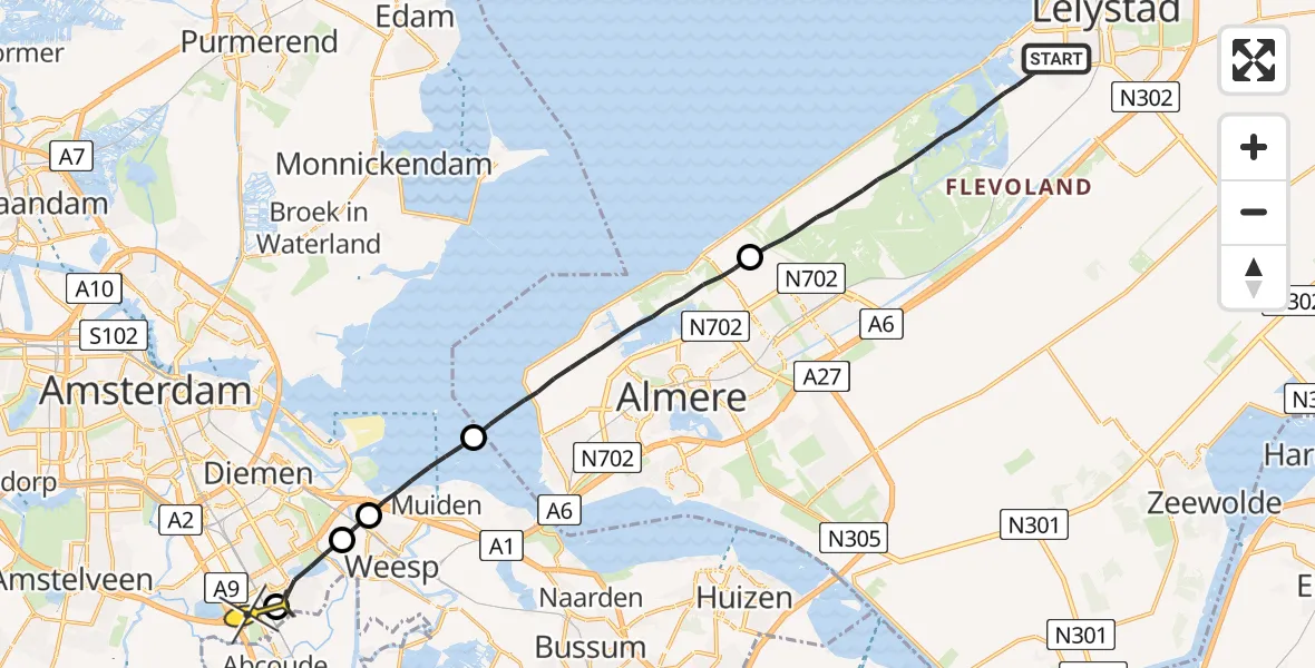 Routekaart van de vlucht: Lifeliner 2 naar Academisch Medisch Centrum (AMC)