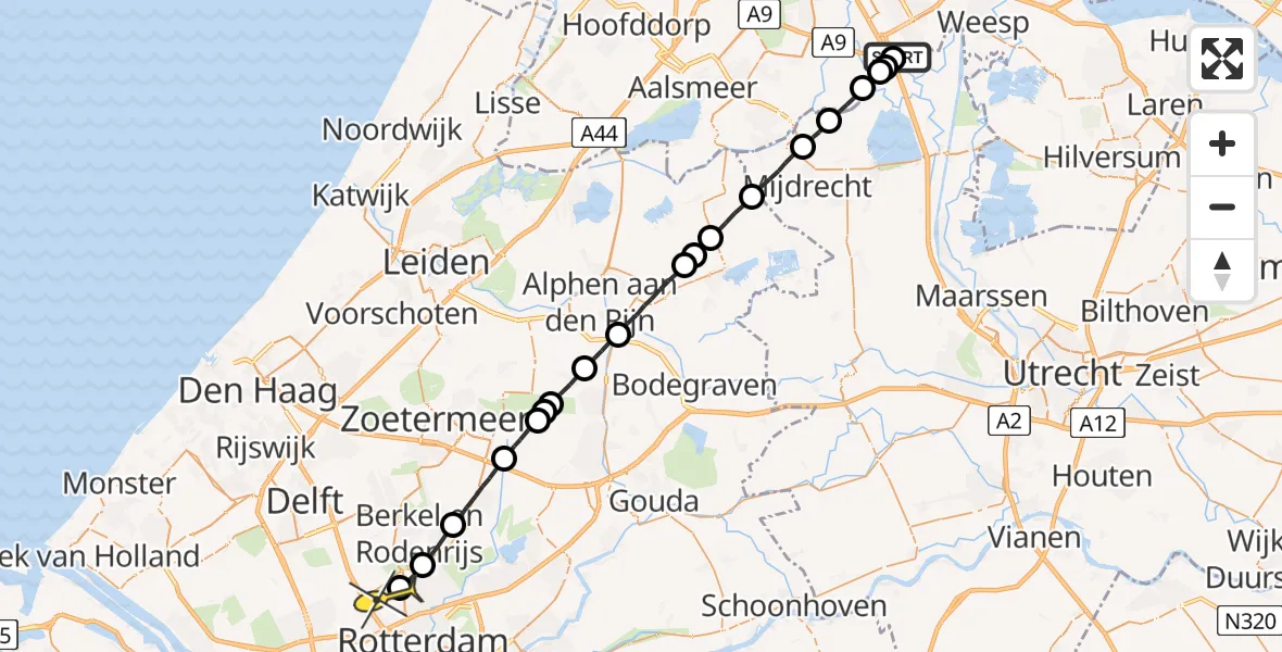 Routekaart van de vlucht: Lifeliner 2 naar Rotterdam The Hague Airport