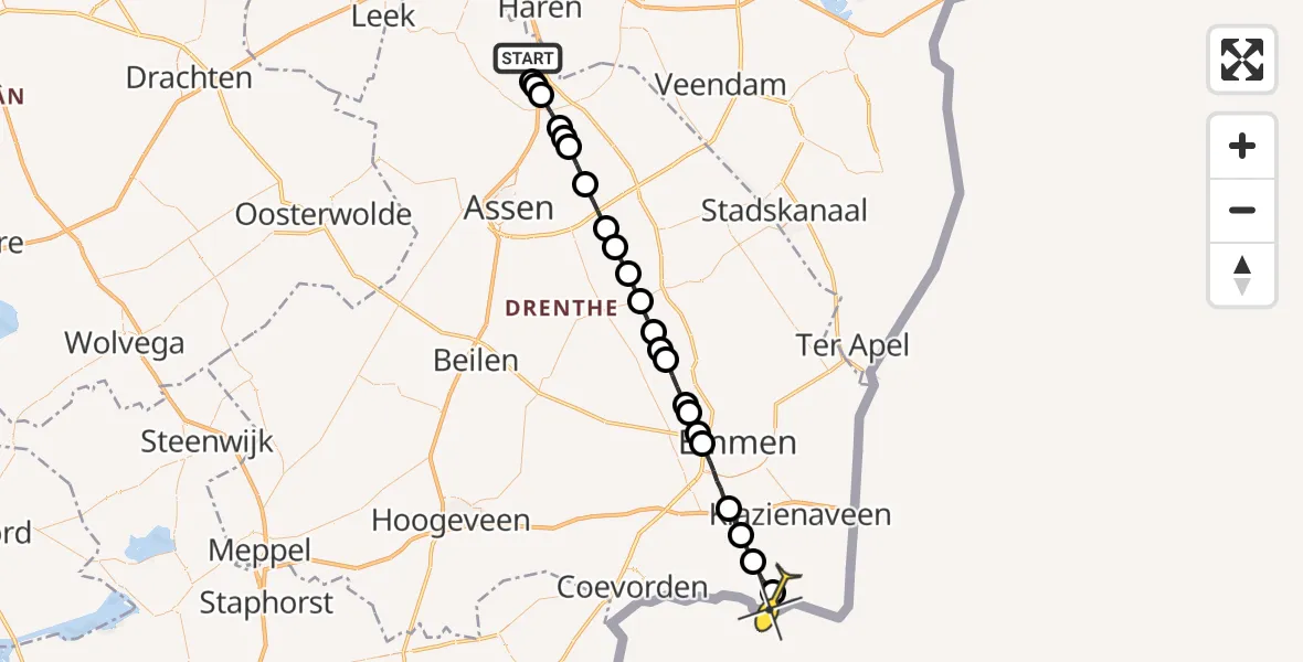 Routekaart van de vlucht: Lifeliner 4 naar Nieuw-Schoonebeek