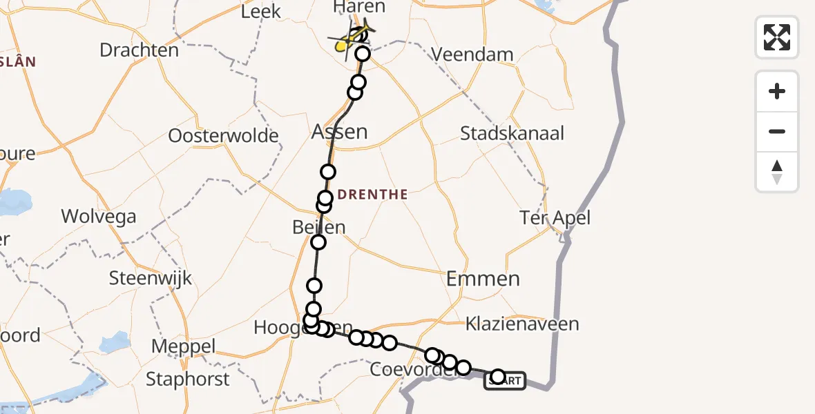 Routekaart van de vlucht: Lifeliner 4 naar Groningen Airport Eelde