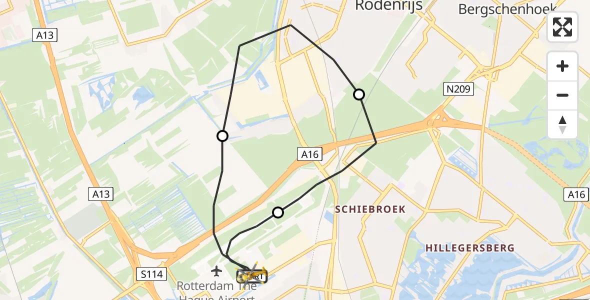 Vluchtroute Traumahelikopter Rotterdam The Hague Airport - Rotterdam The Hague Airport, 07 oktober 2023, 04:56