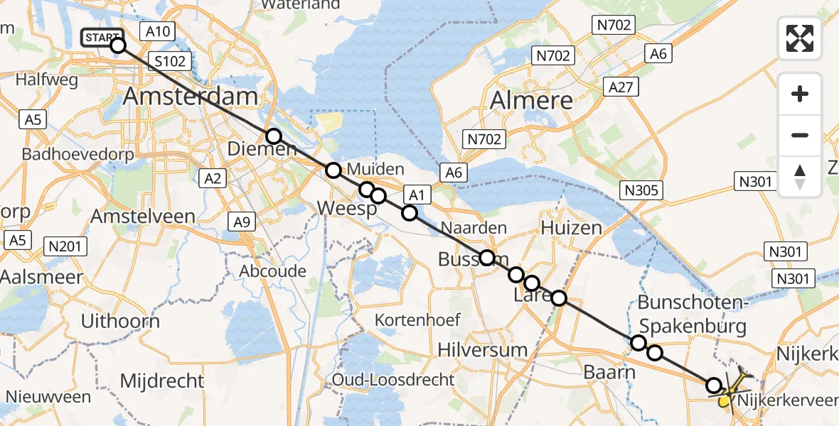 Routekaart van de vlucht: Lifeliner 1 naar Amersfoort