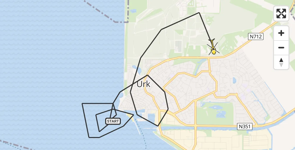 Routekaart van de vlucht: Politieheli naar Urk