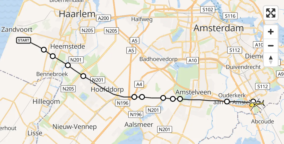 Routekaart van de vlucht: Lifeliner 1 naar Academisch Medisch Centrum (AMC)