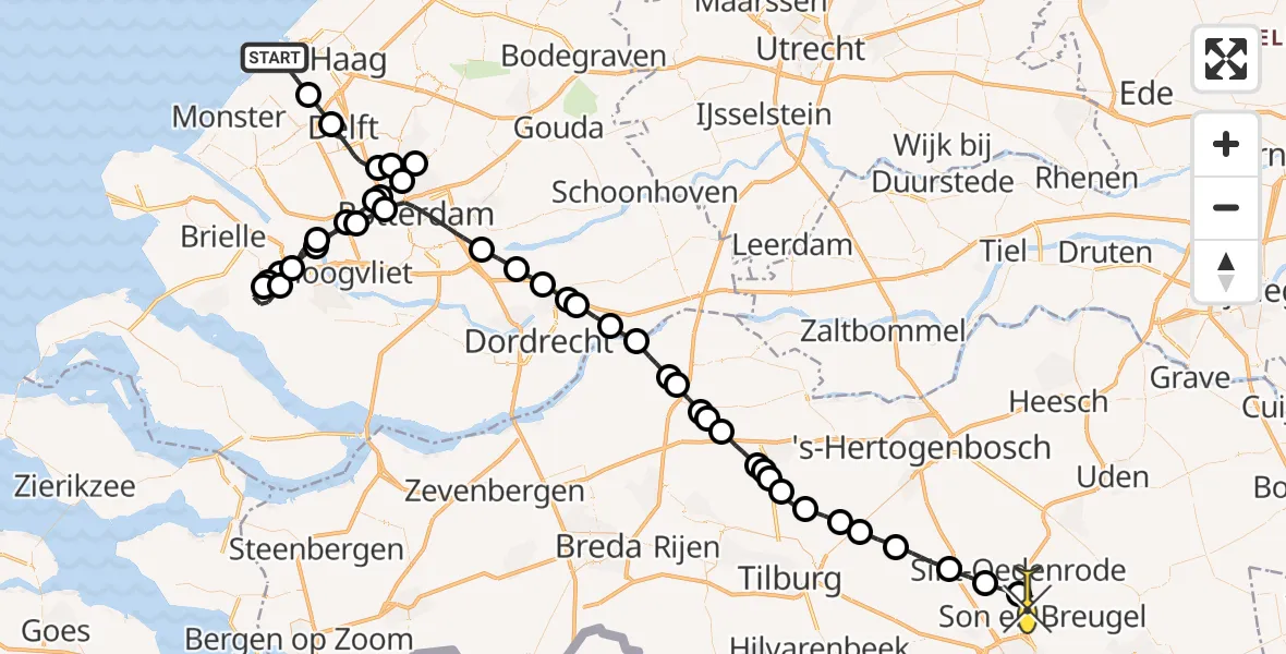 Routekaart van de vlucht: Lifeliner 2 naar Son en Breugel