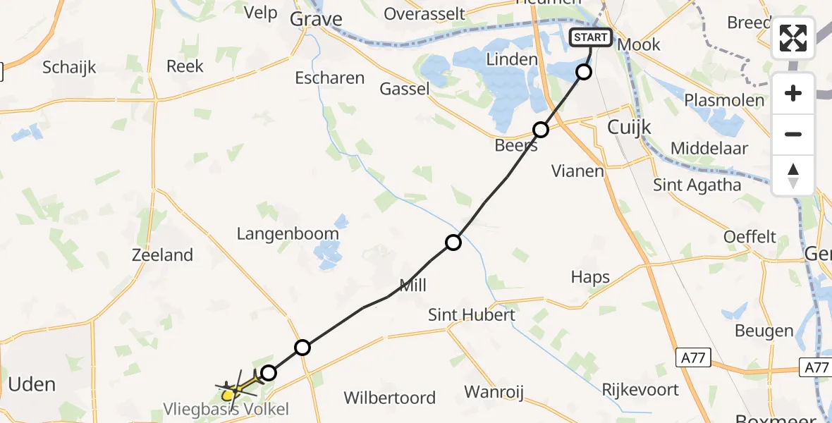 Routekaart van de vlucht: Lifeliner 3 naar Vliegbasis Volkel