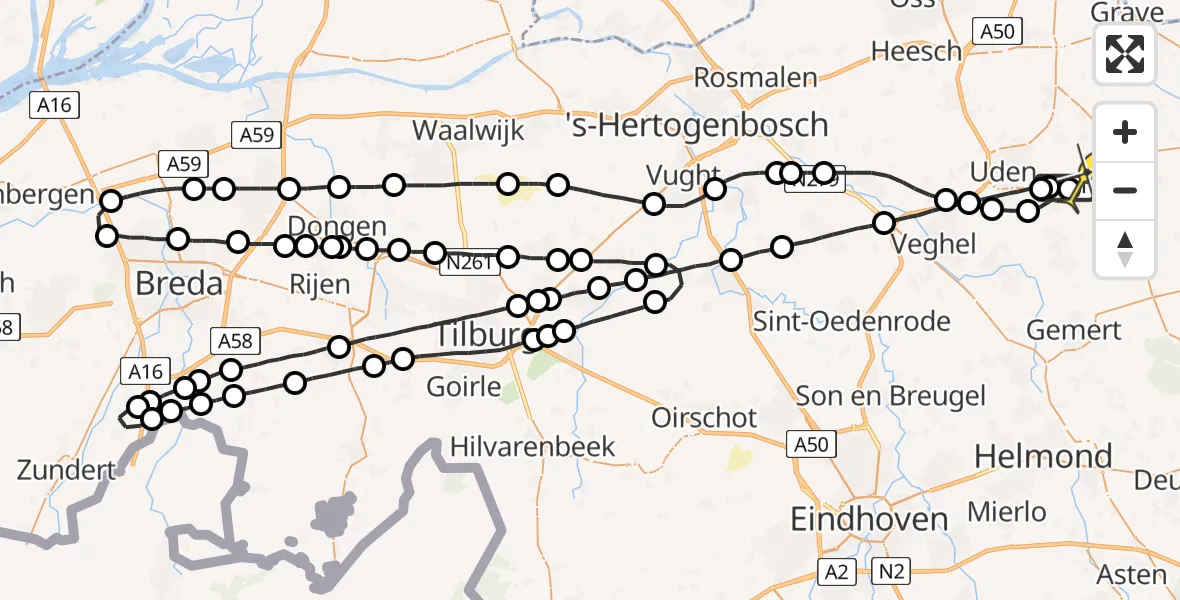 Routekaart van de vlucht: Lifeliner 3 naar Vliegbasis Volkel