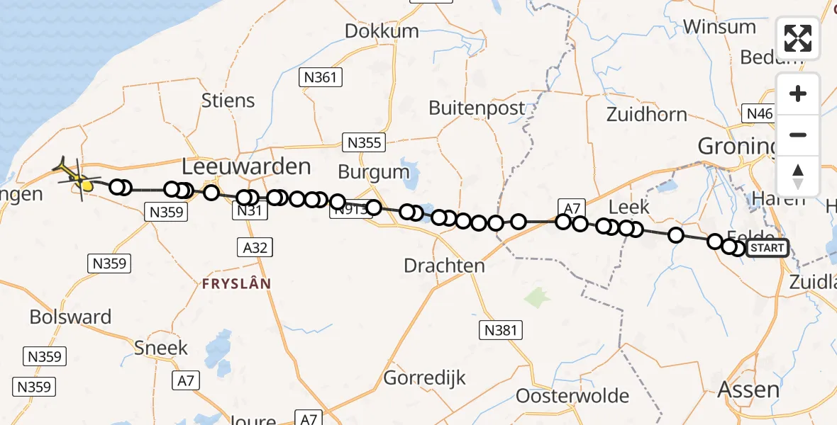 Routekaart van de vlucht: Lifeliner 4 naar Franeker