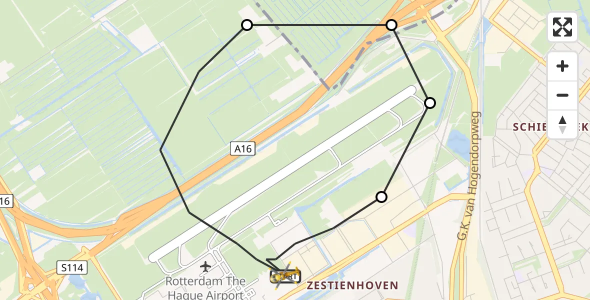 Vluchtroute Traumahelikopter Rotterdam The Hague Airport - Rotterdam The Hague Airport, 07 oktober 2023, 12:20