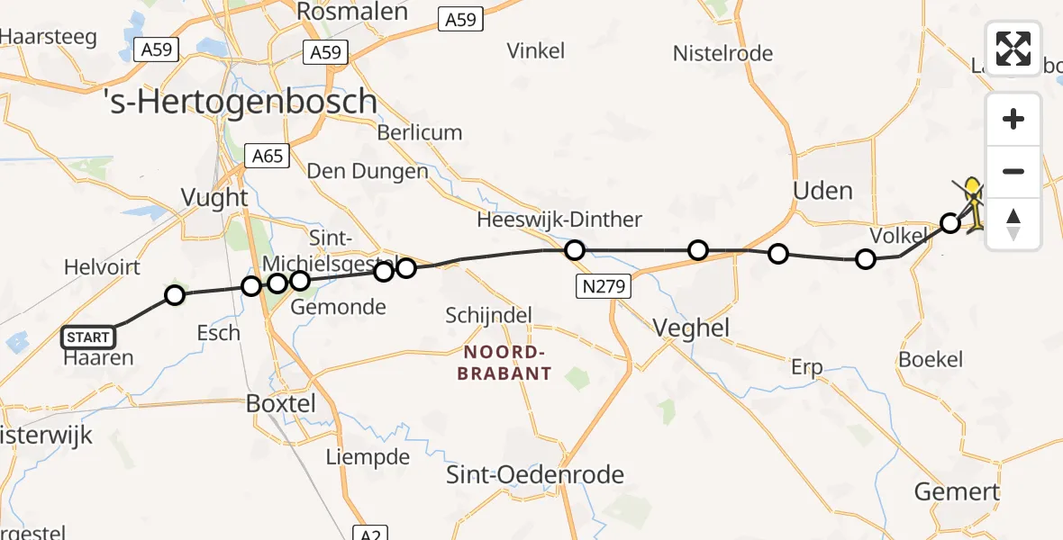 Routekaart van de vlucht: Lifeliner 3 naar Vliegbasis Volkel