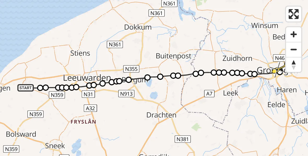 Routekaart van de vlucht: Lifeliner 4 naar Universitair Medisch Centrum Groningen