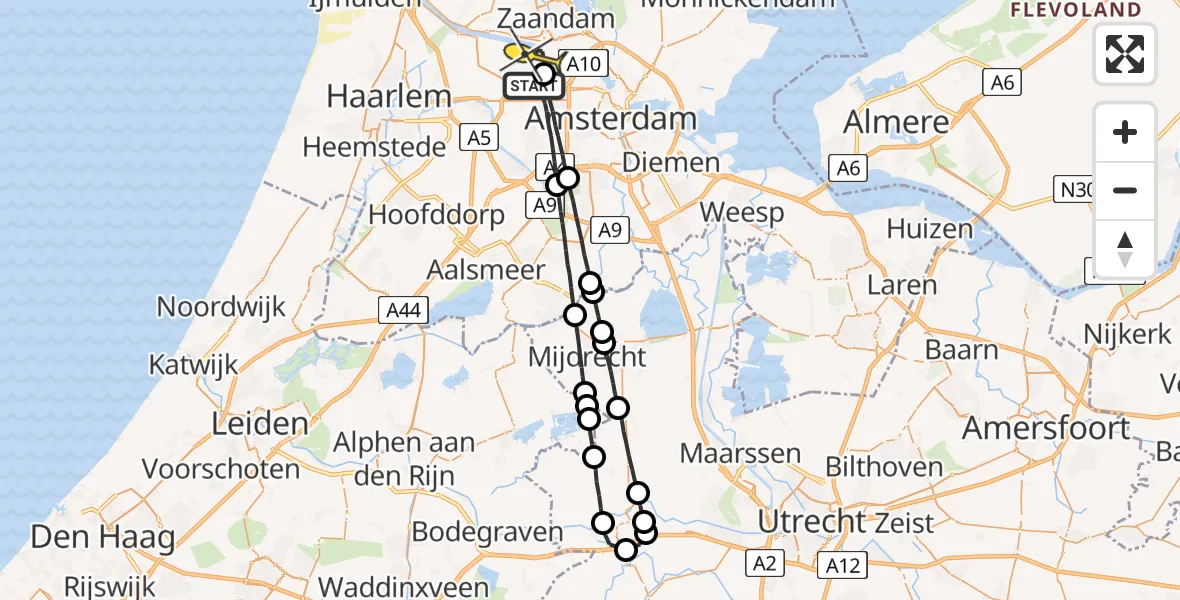 Routekaart van de vlucht: Lifeliner 1 naar Amsterdam Heliport