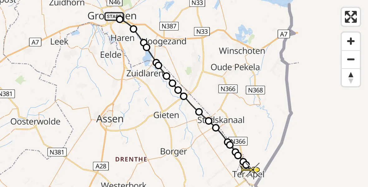 Routekaart van de vlucht: Lifeliner 4 naar Ter Apel