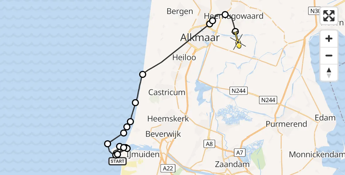 Routekaart van de vlucht: Politieheli naar Oterleek