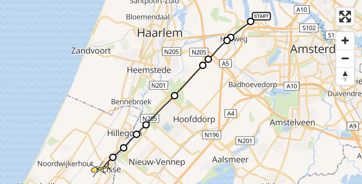 Routekaart van de vlucht: Lifeliner 1 naar Lisse