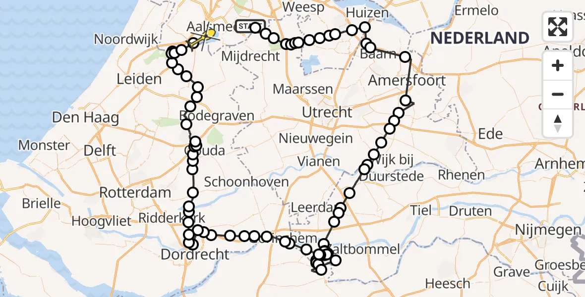 Routekaart van de vlucht: Politieheli naar Aalsmeer