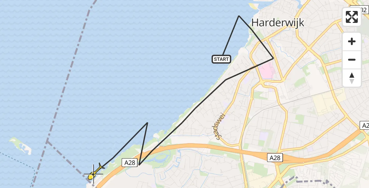 Routekaart van de vlucht: Politiehelikopter naar Harderwijk