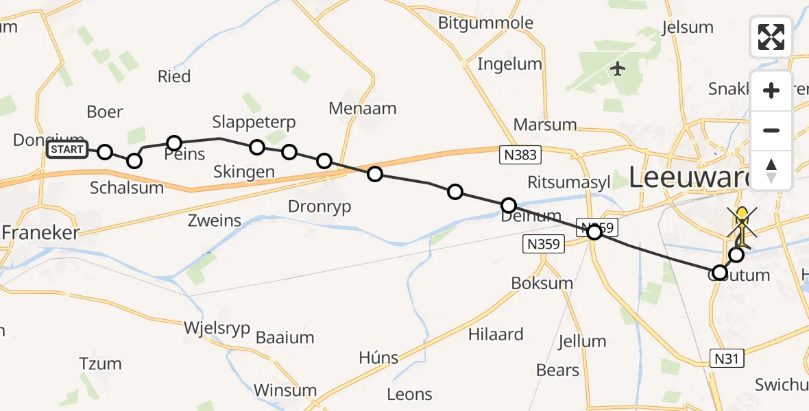 Routekaart van de vlucht: Lifeliner 4 naar Leeuwarden