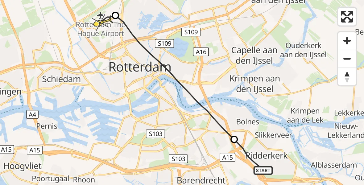 Routekaart van de vlucht: Lifeliner 2 naar Rotterdam The Hague Airport