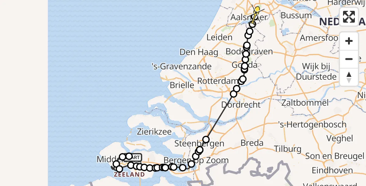 Routekaart van de vlucht: Politiehelikopter naar Aalsmeer