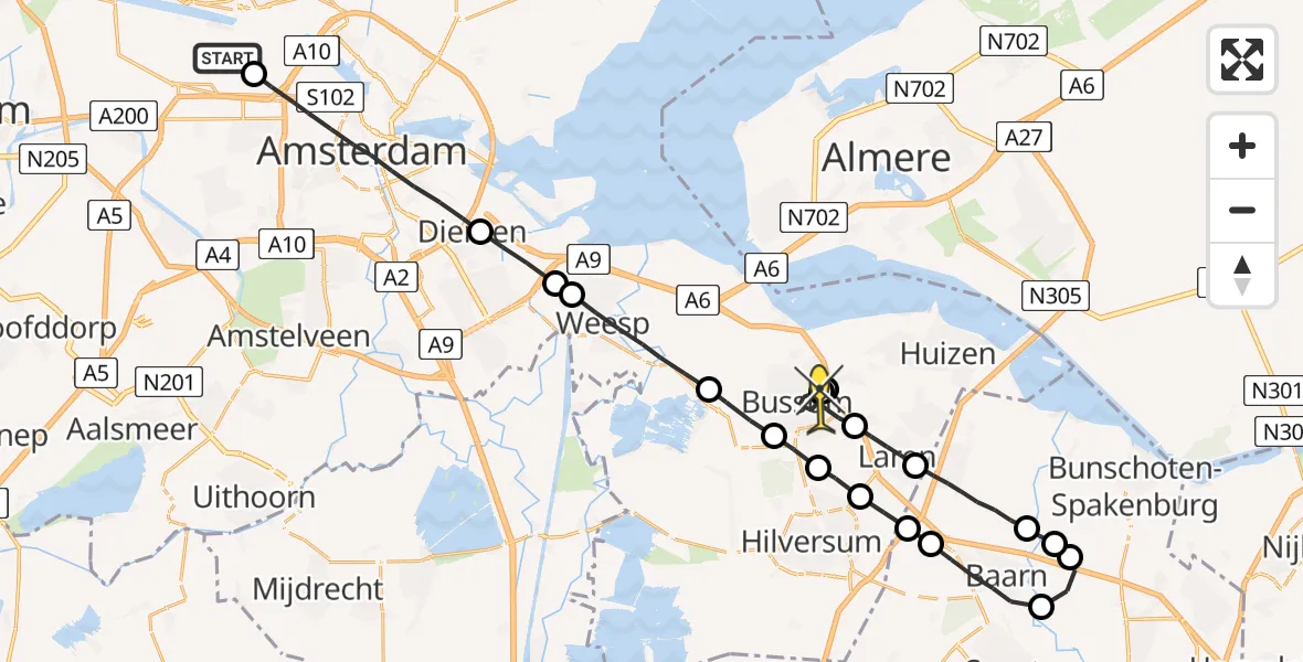 Routekaart van de vlucht: Lifeliner 1 naar Bussum