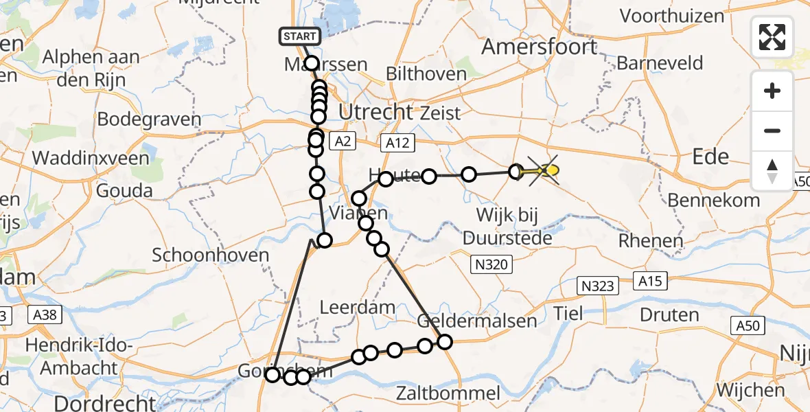 Routekaart van de vlucht: Politieheli naar Doorn