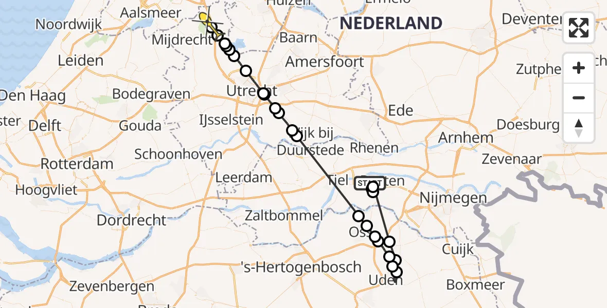 Routekaart van de vlucht: Politieheli naar Vinkeveen