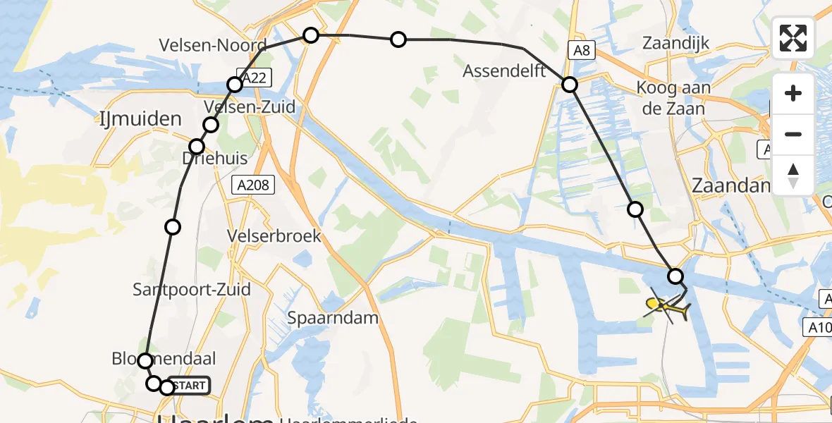 Routekaart van de vlucht: Lifeliner 1 naar Amsterdam Heliport