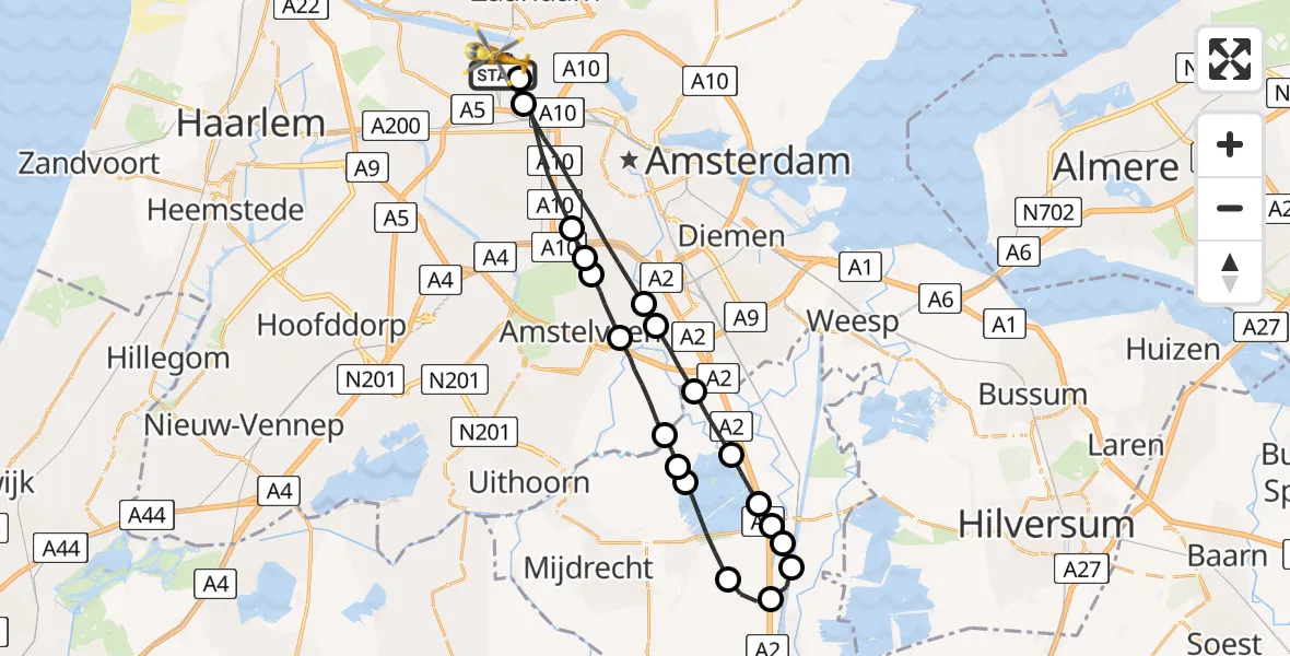 Vluchtroute Traumahelikopter Amsterdam Heliport - Amsterdam Heliport, 07 oktober 2023, 20:52
