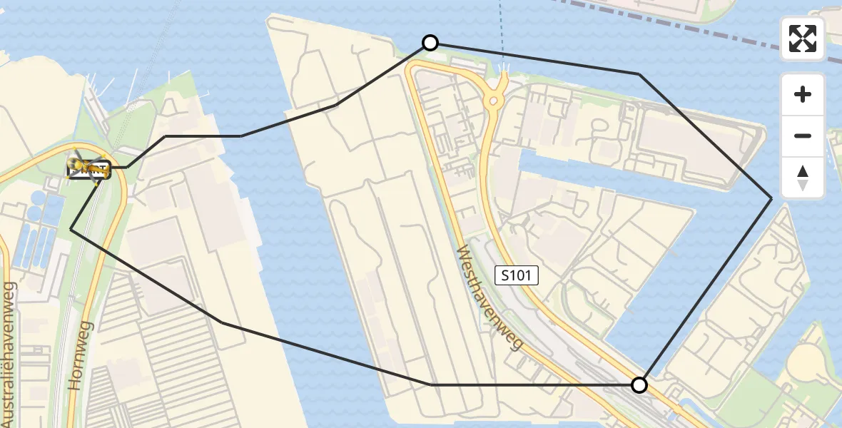 Vluchtroute Traumahelikopter Amsterdam Heliport - Amsterdam Heliport, 07 oktober 2023, 21:10