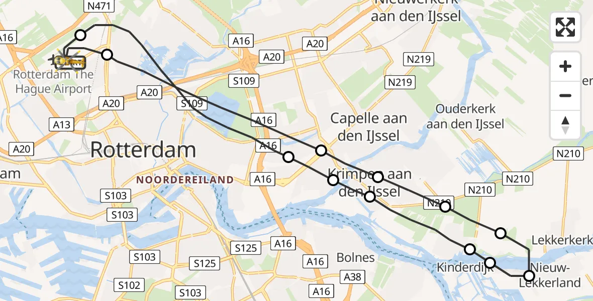Vluchtroute Traumahelikopter Rotterdam The Hague Airport - Rotterdam The Hague Airport, 07 oktober 2023, 21:21