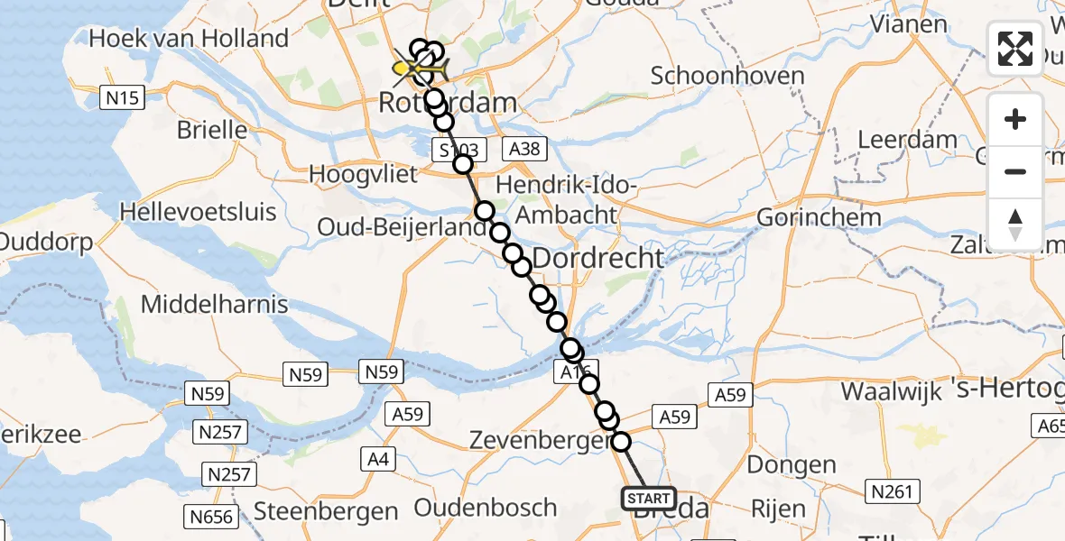 Routekaart van de vlucht: Lifeliner 2 naar Rotterdam The Hague Airport