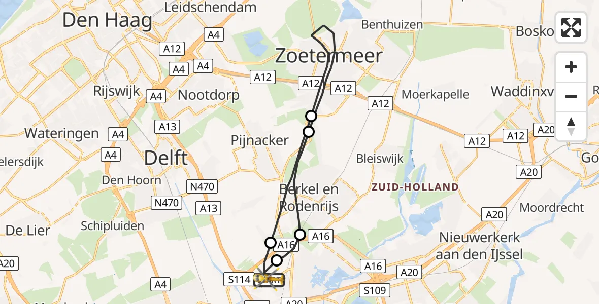 Vluchtroute Traumahelikopter Rotterdam The Hague Airport - Rotterdam The Hague Airport, 07 oktober 2023, 23:35