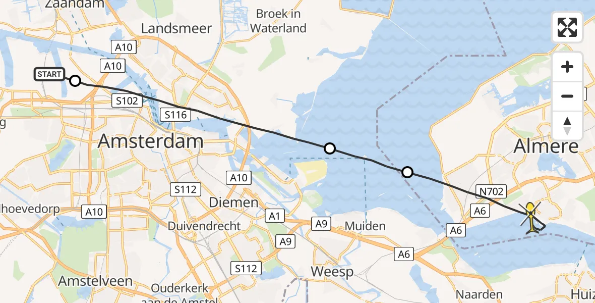 Routekaart van de vlucht: Lifeliner 1 naar Almere