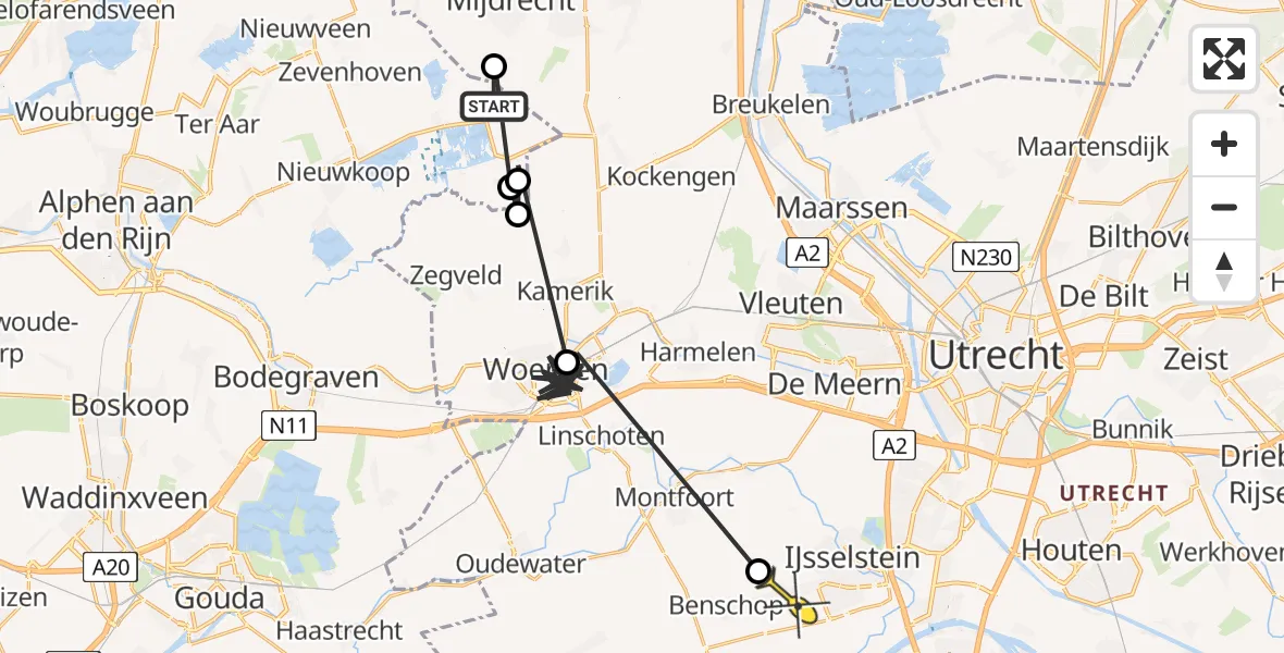 Routekaart van de vlucht: Politiehelikopter naar Benschop