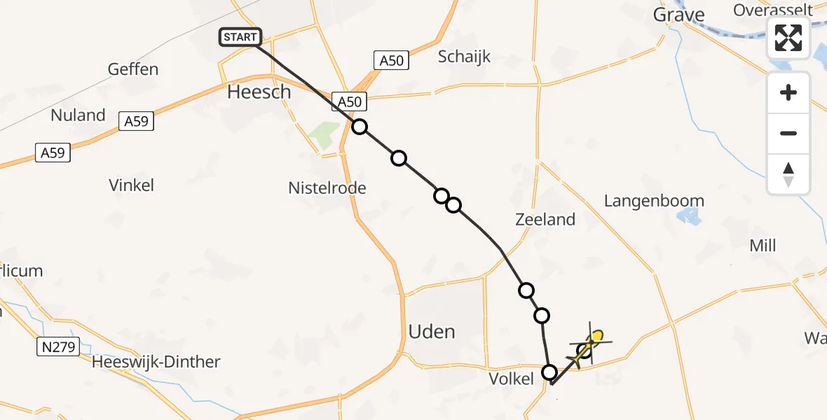 Routekaart van de vlucht: Politieheli naar Vliegbasis Volkel