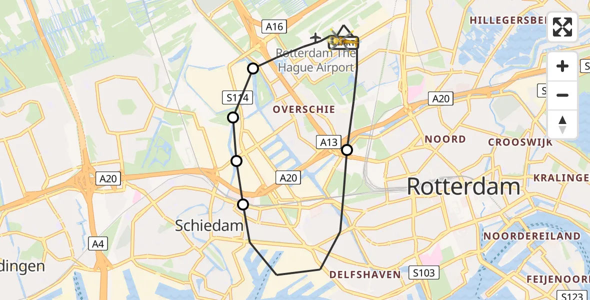 Vluchtroute Traumahelikopter Rotterdam The Hague Airport - Rotterdam The Hague Airport, 08 oktober 2023, 08:53