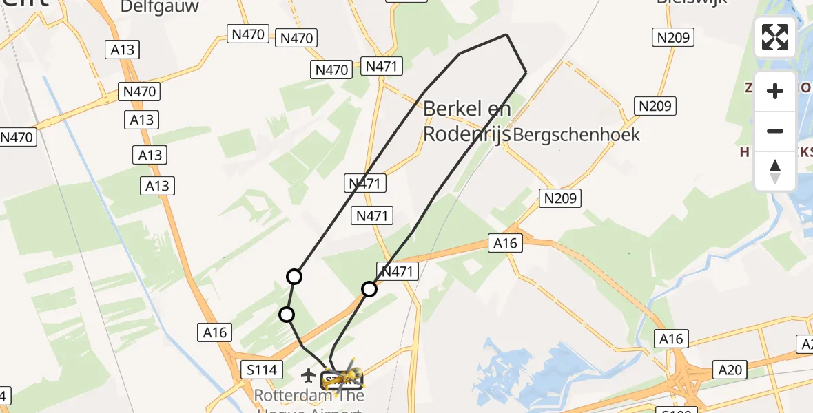 Vluchtroute Traumahelikopter Rotterdam The Hague Airport - Rotterdam The Hague Airport, 08 oktober 2023, 09:00