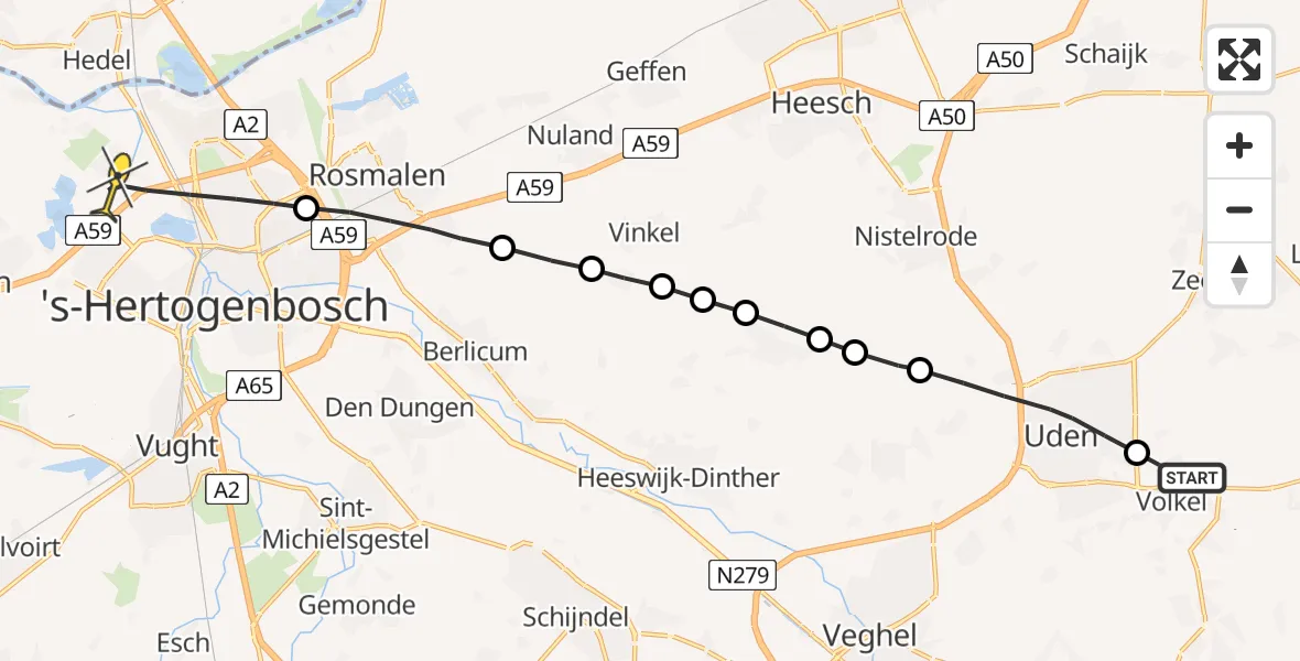 Routekaart van de vlucht: Lifeliner 3 naar 's-Hertogenbosch