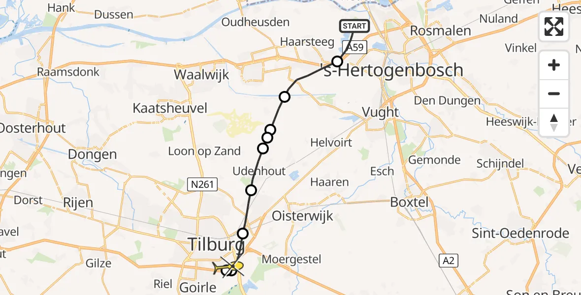 Routekaart van de vlucht: Lifeliner 3 naar Tilburg