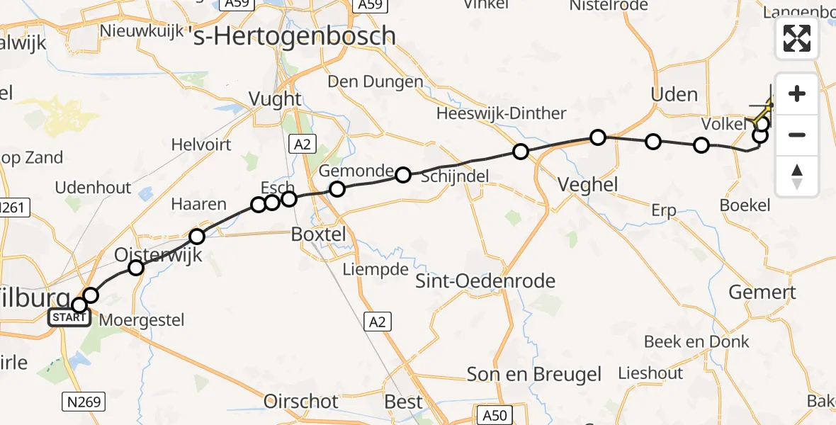 Routekaart van de vlucht: Lifeliner 3 naar Vliegbasis Volkel