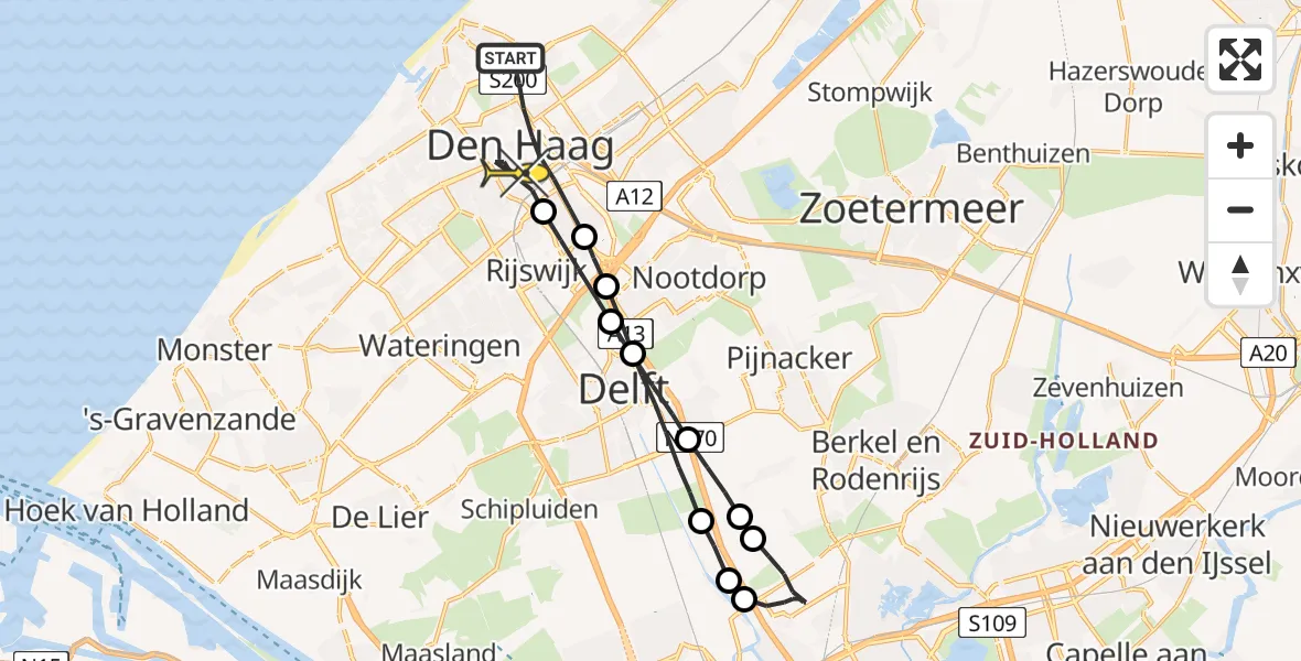 Routekaart van de vlucht: Lifeliner 2 naar Den Haag