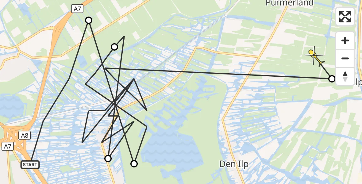 Routekaart van de vlucht: Politieheli naar Landsmeer