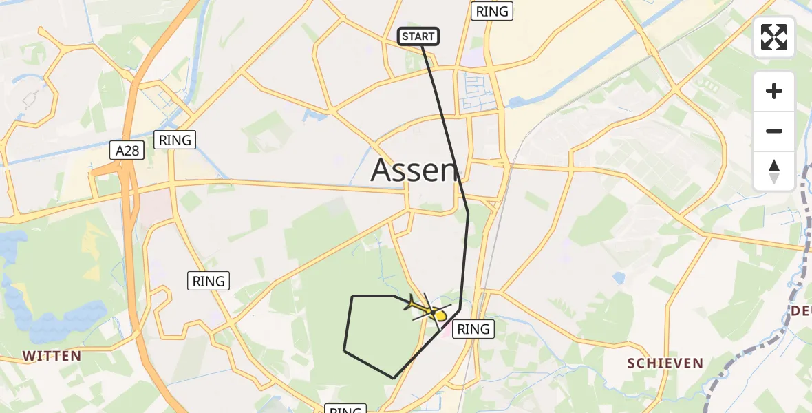 Routekaart van de vlucht: Lifeliner 4 naar Assen