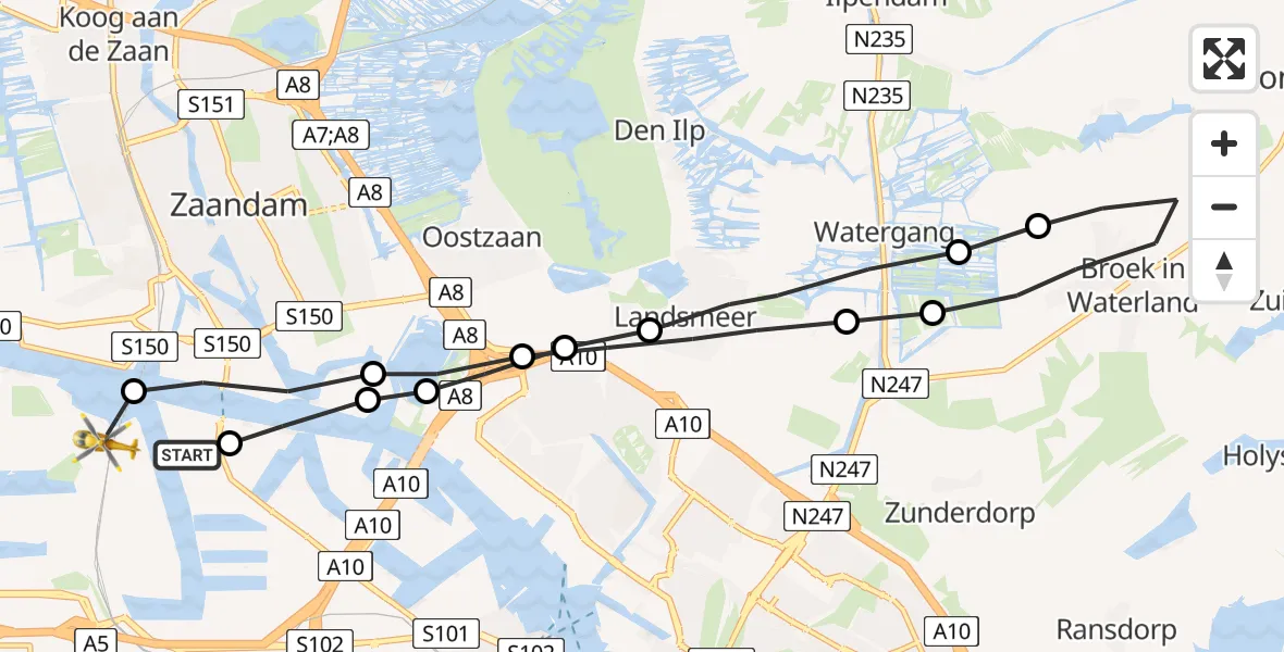Vluchtroute Traumahelikopter Amsterdam Heliport - Amsterdam Heliport, 08 oktober 2023, 12:49