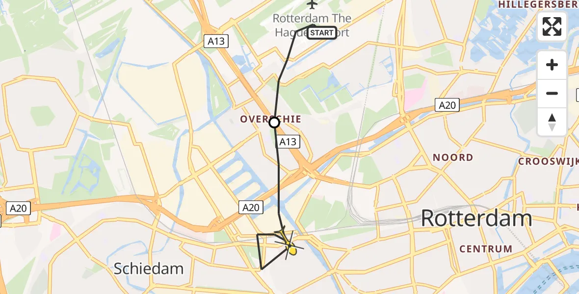 Routekaart van de vlucht: Lifeliner 2 naar Rotterdam