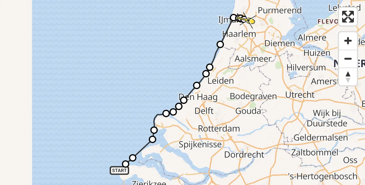 Routekaart van de vlucht: Politieheli naar Assendelft